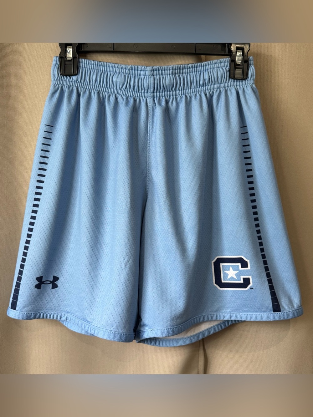 Under Armour Sky Blue Citadel Men’s Basketball Team Shorts – Player Gear Size M